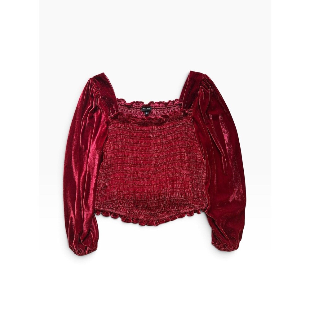Deep Red Velvet Smocked Crop Top 3X Torrid Plus Size Square Neck Cottagecore